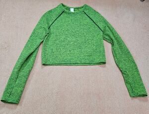 Fabletics Green Bri Ribbed Seamless Long Sleeve Crop Top with Thumbholes XL